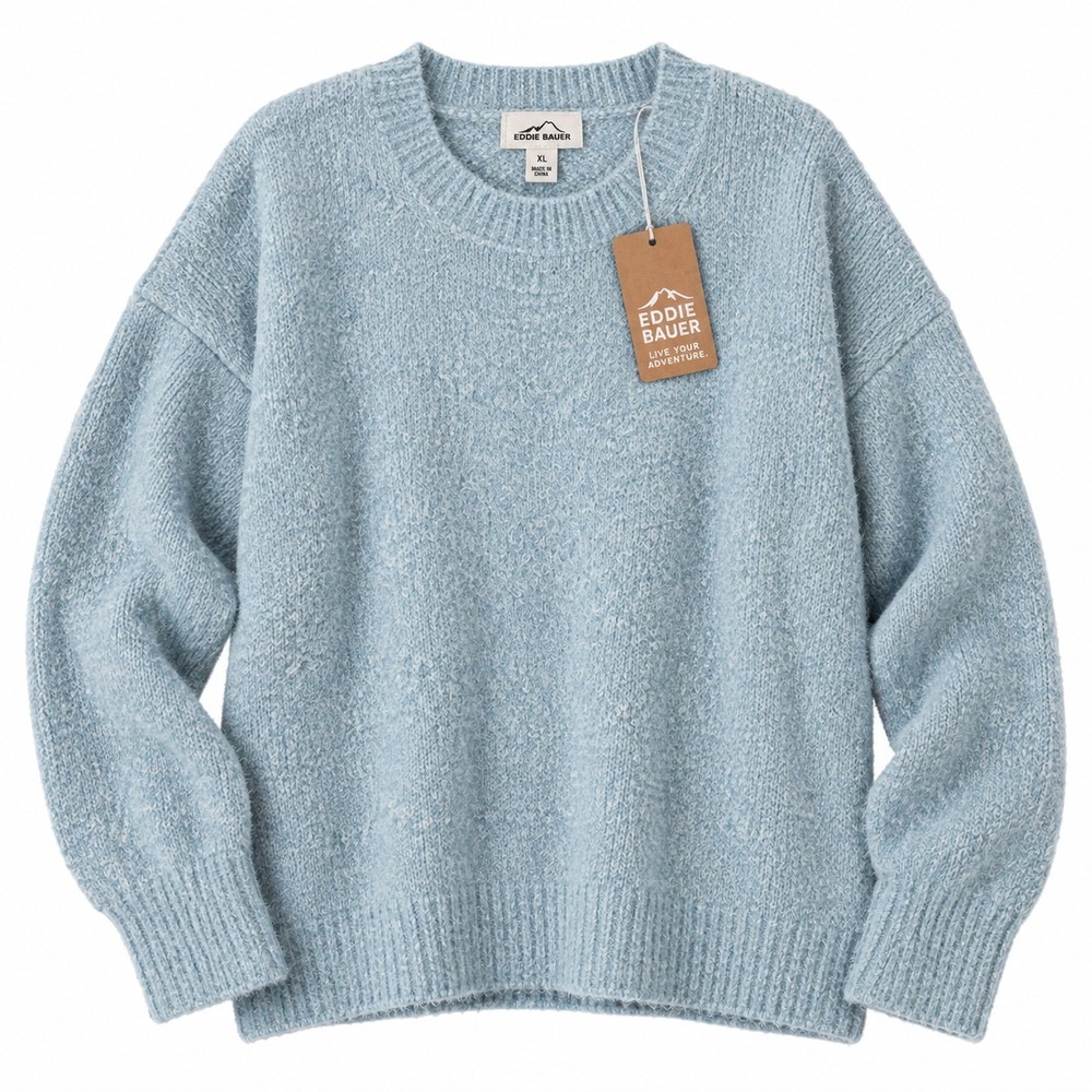 Eddie Bauer Cuddle Up Sweater Womens XL Pale Blue Fuzzy Knit NWT $100